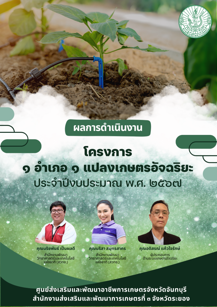 รายงานผลการดำเนินงาน โครงการ 1 อำเภอ 1 แปลงเกษตรอัจฉริยะ ประจำปีงบระมาณ พ.ศ. 2567